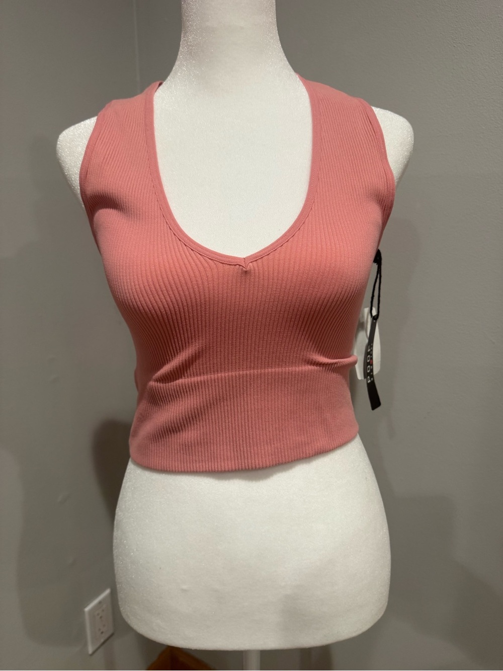 Poof! Ribbed V-Neck Crop Tank in Rose